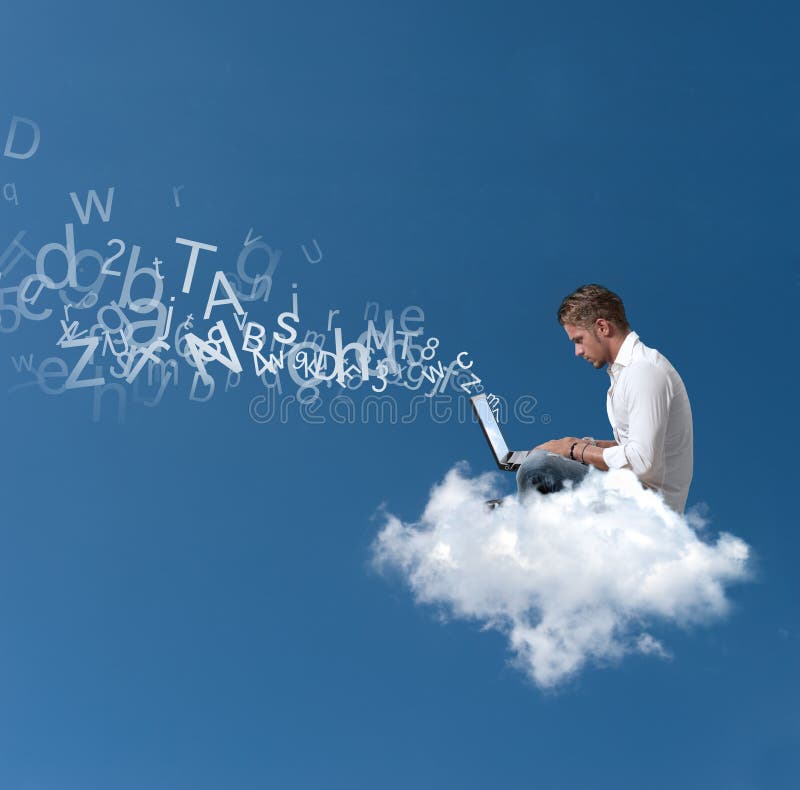 Concept of a businessman that works over a cloud. Concept of a businessman that works over a cloud