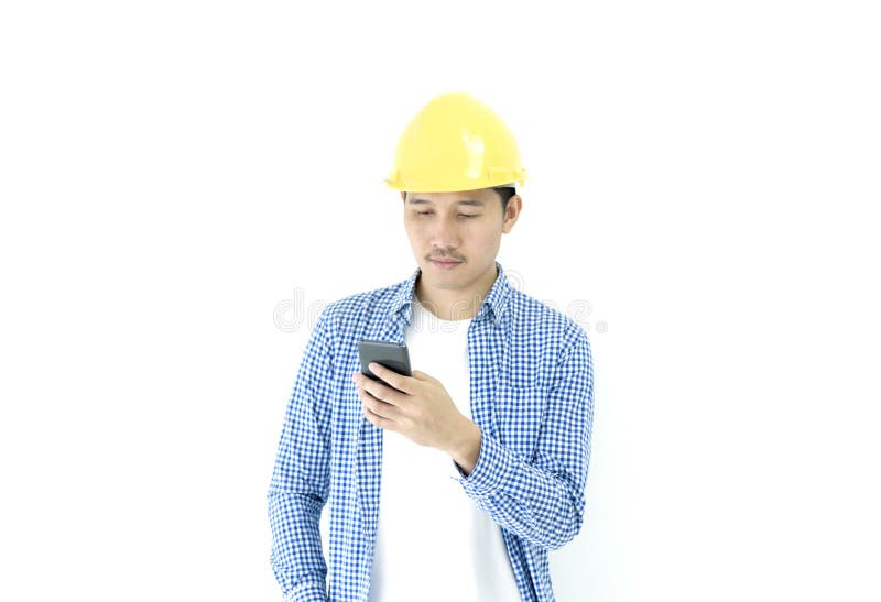 De werknemer van de bedrijfsmenseningenieur met blauw scottoverhemd Ha royalty-vrije stock afbeelding De werknemer van de bedrijfsmenseningenieur met blauw scottoverhemd Ha royalty-vrije stock afbeelding