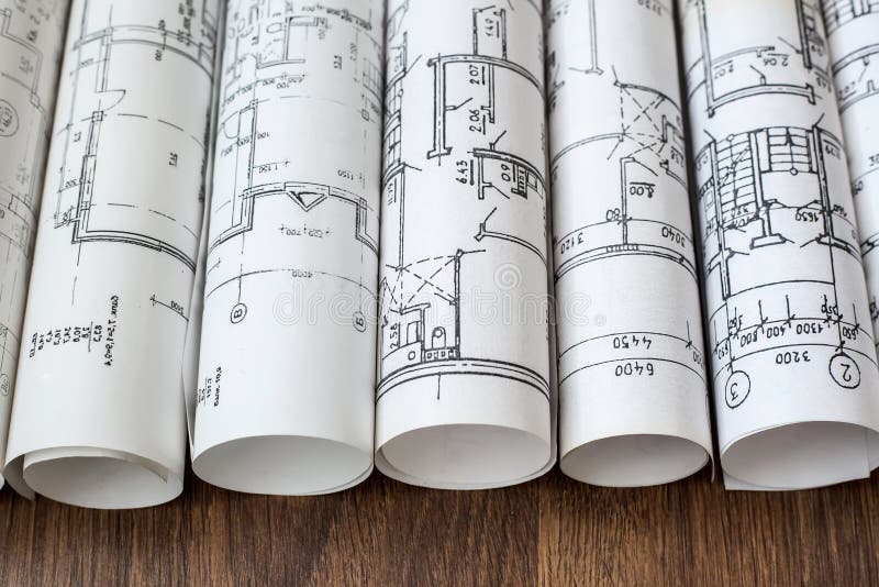 De werkplaats van de architect Architecturaal project, blauwdrukken, blueprin stock afbeeldingen De werkplaats van de architect Architecturaal project, blauwdrukken, blueprin stock afbeeldingen