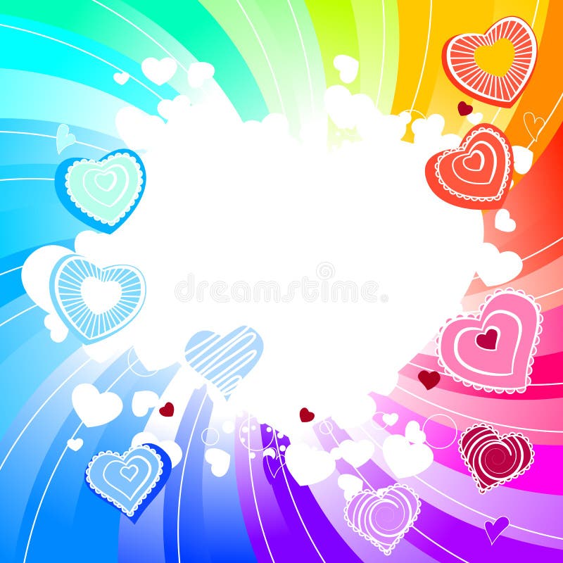 De wervelingsachtergrond van de regenboog met harten stock illustratie De wervelingsachtergrond van de regenboog met harten stock illustratie