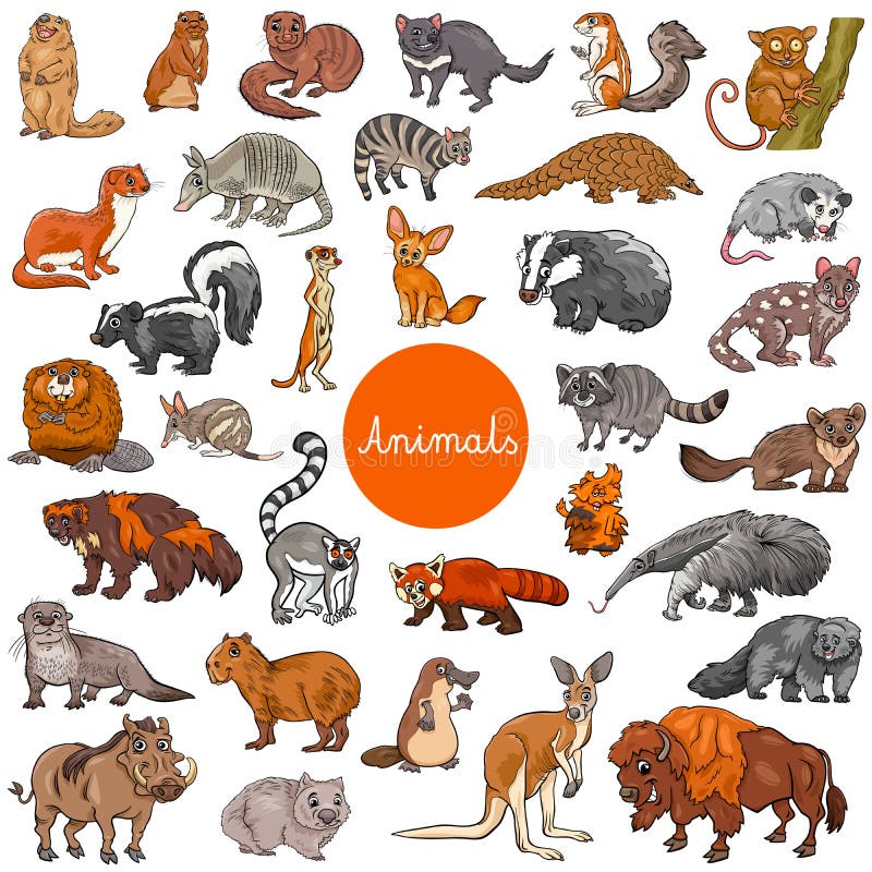 De wilde grote reeks van zoogdieren dierlijke karakters