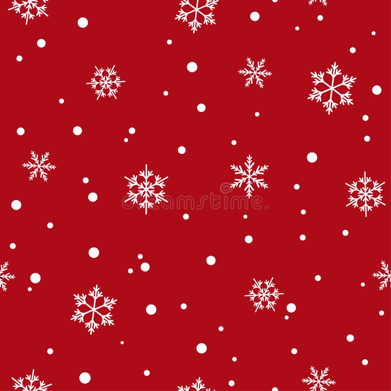 De winter naadloos patroon met vlakke witte sneeuwvlokken en punten op rode achtergrond Nieuwe jaarachtergrond vector illustratie De winter naadloos patroon met vlakke witte sneeuwvlokken en punten op rode achtergrond Nieuwe jaarachtergrond vector illustratie