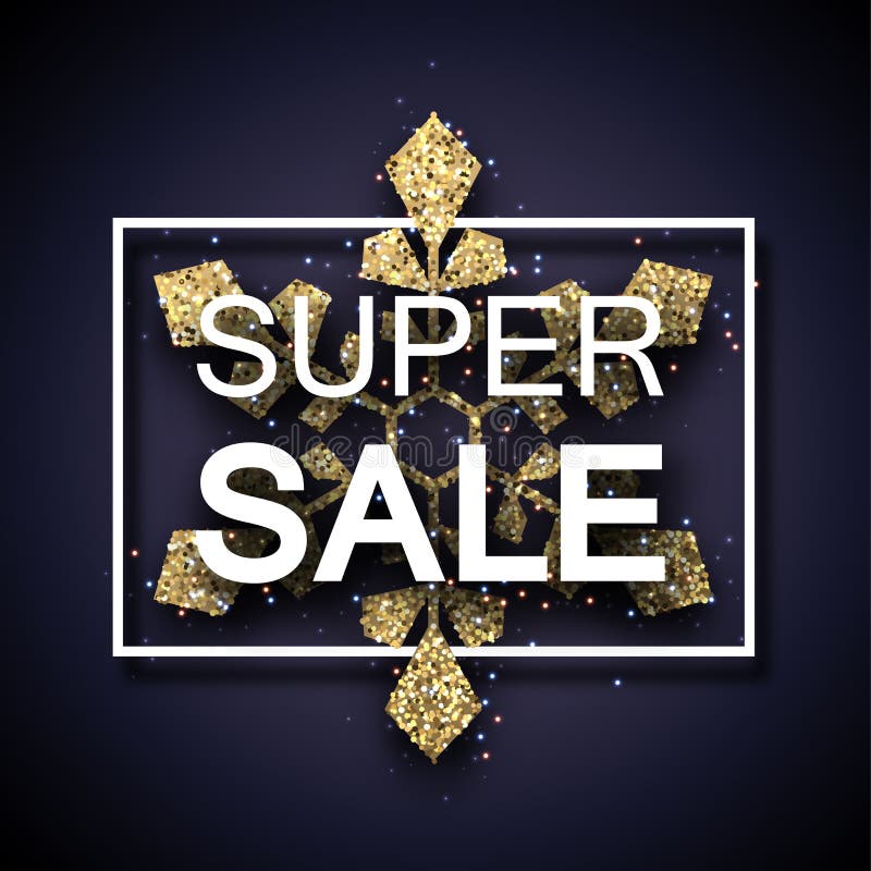 De winter of promoaffiche van de Kerstmis super verkoop met gouden glanzend Sn vector illustratie De winter of promoaffiche van de Kerstmis super verkoop met gouden glanzend Sn vector illustratie