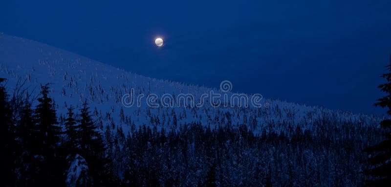 De winternacht van het maanlicht in bergen stock afbeelding De winternacht van het maanlicht in bergen stock afbeelding