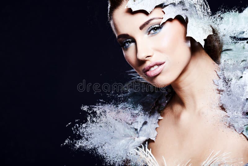 De wintervrouw in een kleding van Sneeuwkoningin royalty-vrije stock afbeelding De wintervrouw in een kleding van Sneeuwkoningin royalty-vrije stock afbeelding