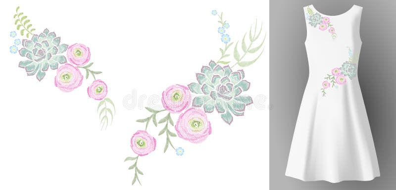 De witte decoratie van de het borduurwerkmanier van de vrouwenkleding 3d realistische onechte omhoog bloemen Bloem de succulente stock illustratie De witte decoratie van de het borduurwerkmanier van de vrouwenkleding 3d realistische onechte omhoog bloemen Bloem de succulente stock illustratie