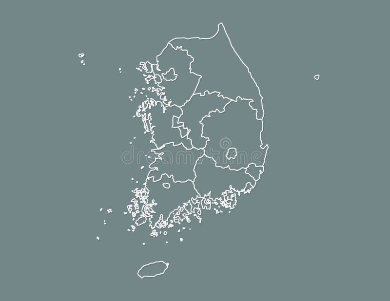 De witte kaart van Zuid-Korea met grenslijnen van verschillende provincies op donkere vectorillustratie als achtergrond royalty-vrije illustratie De witte kaart van Zuid-Korea met grenslijnen van verschillende provincies op donkere vectorillustratie als achtergrond royalty-vrije illustratie