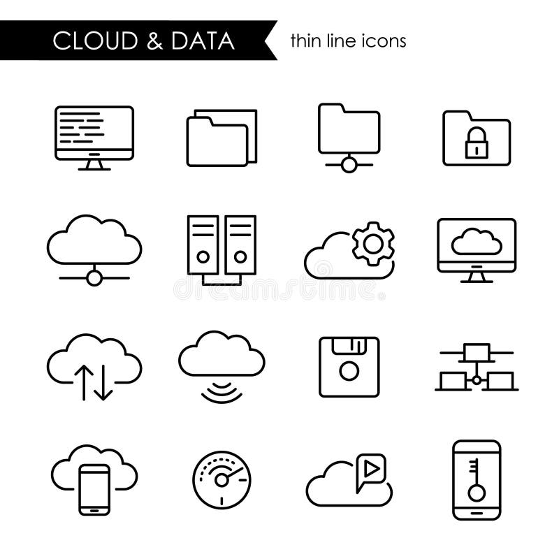 De wolk en de gegevens het pictogramreeks van de opslag dunne lijn van Internet royalty-vrije illustratie De wolk en de gegevens het pictogramreeks van de opslag dunne lijn van Internet royalty-vrije illustratie