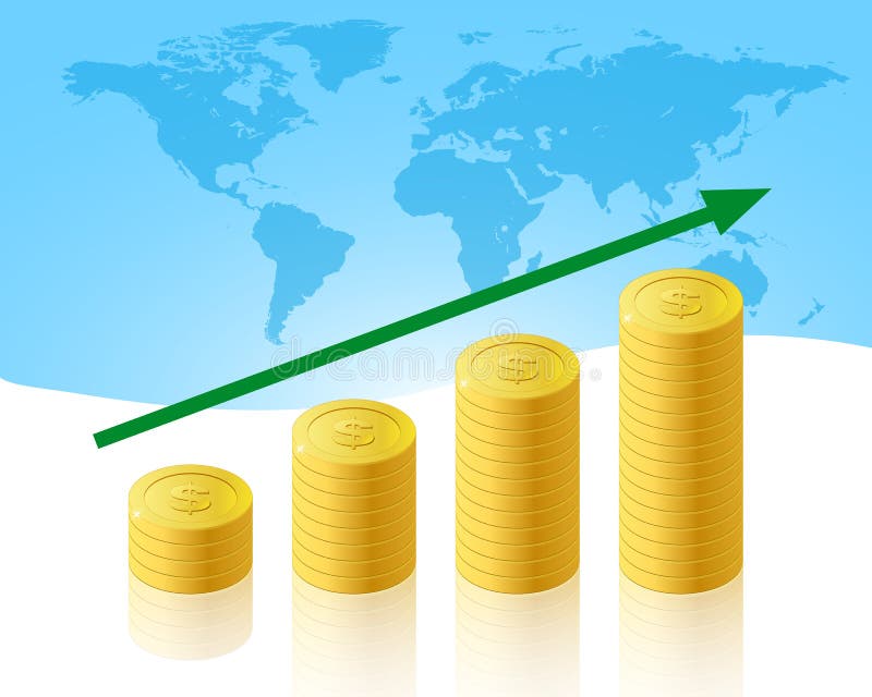 Illustration that represent the business increase with graph of coins. Illustration that represent the business increase with graph of coins