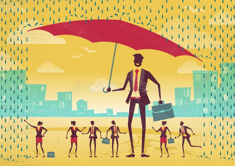 De zakenman biedt Bescherming voor zijn Team aan royalty-vrije illustratie De zakenman biedt Bescherming voor zijn Team aan royalty-vrije illustratie