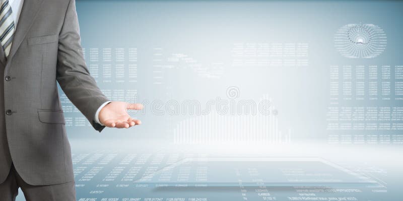 De zakenman hief zijn open palm op stock fotografie De zakenman hief zijn open palm op stock fotografie