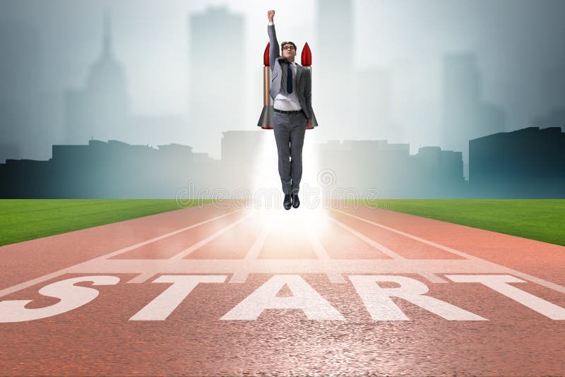 De zakenman in het start-up bedrijfsconcept stock foto's
