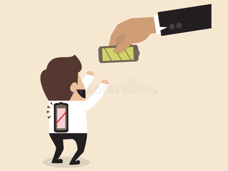 De zakenman wordt een nieuwe batterij gegeven om lege te vervangen vector illustratie De zakenman wordt een nieuwe batterij gegeven om lege te vervangen vector illustratie