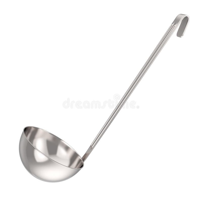 De zilveren Pollepel van de Roestvrij staalkeuken het 3d teruggeven stock illustratie De zilveren Pollepel van de Roestvrij staalkeuken het 3d teruggeven stock illustratie
