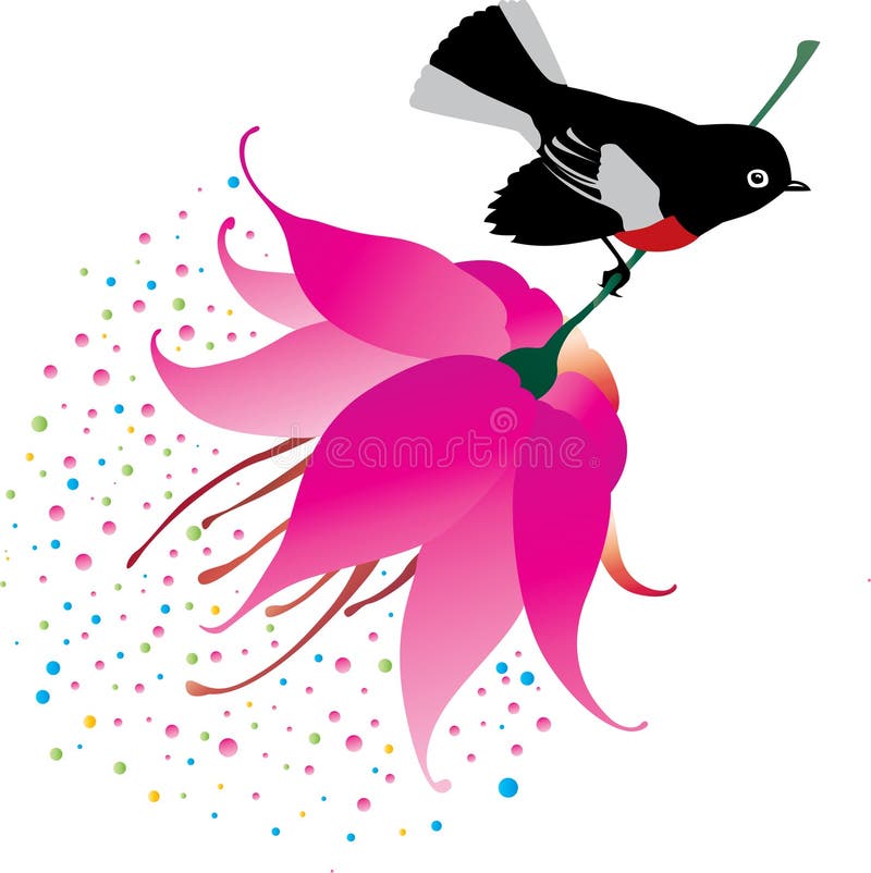 De zitting van de vogel op een bloem royalty-vrije illustratie De zitting van de vogel op een bloem royalty-vrije illustratie