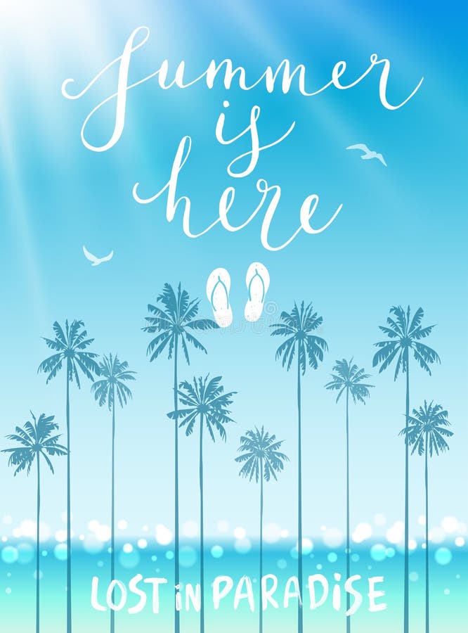 De zomer is hier affiche met met de hand geschreven kalligrafie royalty-vrije illustratie De zomer is hier affiche met met de hand geschreven kalligrafie royalty-vrije illustratie