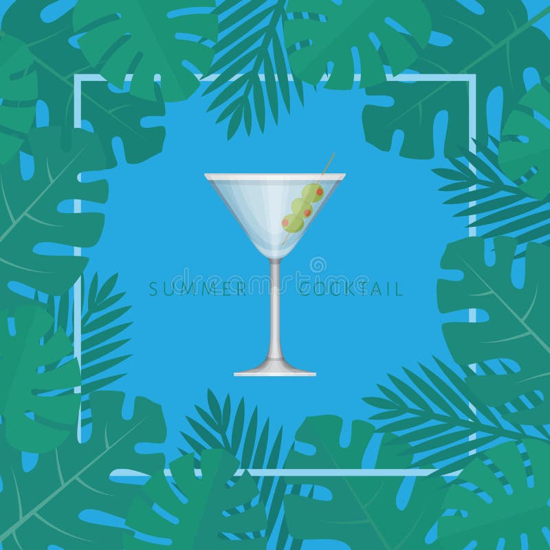 De zomer tropische cocktail met palmbladen Cocktail partyaffiche vector illustratie De zomer tropische cocktail met palmbladen Cocktail partyaffiche vector illustratie