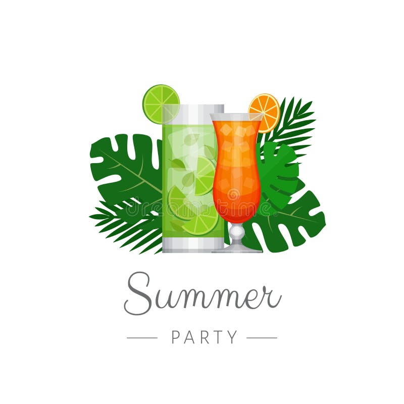De zomer tropische cocktail met palmbladen Cocktail partyaffiche royalty-vrije illustratie De zomer tropische cocktail met palmbladen Cocktail partyaffiche royalty-vrije illustratie