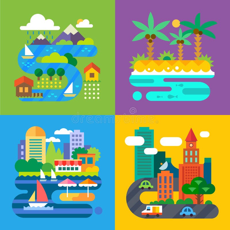 De zomerlandschappen Vakantie en reis stock illustratie De zomerlandschappen Vakantie en reis stock illustratie