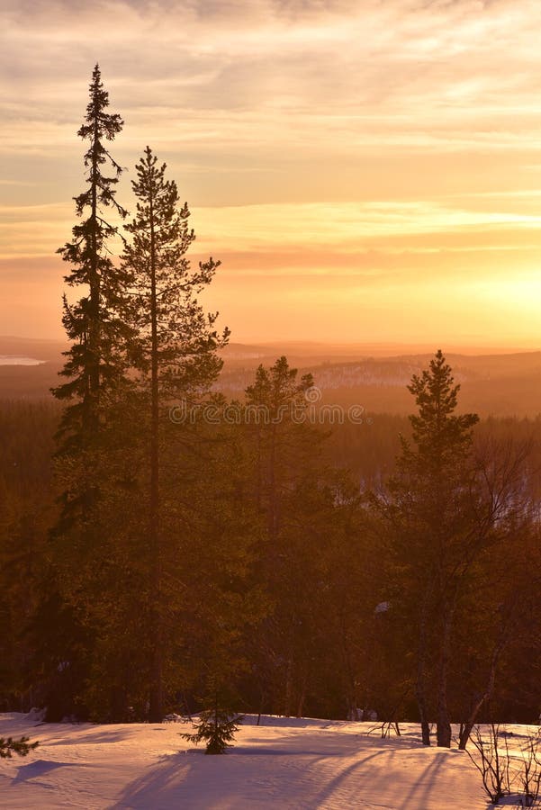 De zonsondergang van Lapland stock afbeeldingen De zonsondergang van Lapland stock afbeeldingen