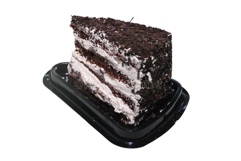De zwarte Boscake met chocolade en de witte room op de zwarte plastic verwijdering bevinden zich stock foto's De zwarte Boscake met chocolade en de witte room op de zwarte plastic verwijdering bevinden zich stock foto's
