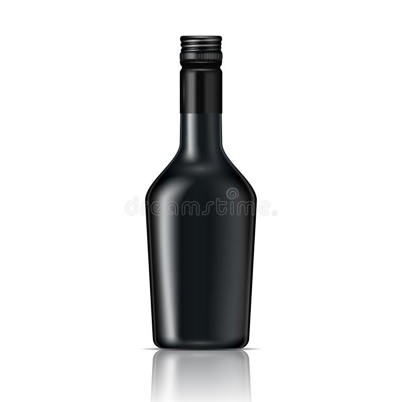 De zwarte fles van de glaslikeur met schroefdeksel.