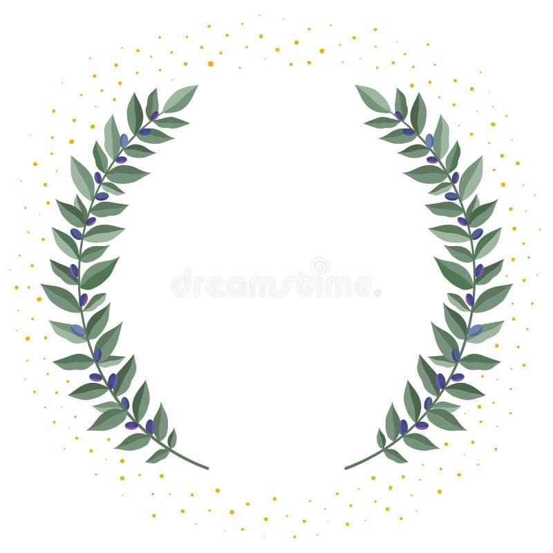 De zwarte olijf vertakt zich kroon op een witte achtergrond met gouden stofkader van olijfbladeren Uitstekende heraldische kroon royalty-vrije illustratie De zwarte olijf vertakt zich kroon op een witte achtergrond met gouden stofkader van olijfbladeren Uitstekende heraldische kroon royalty-vrije illustratie