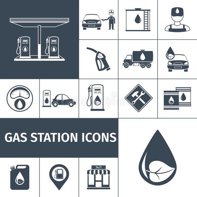 Gas station icons black set with petrol station fuel tank isolated vector illustration. Gas station icons black set with petrol station fuel tank isolated vector illustration