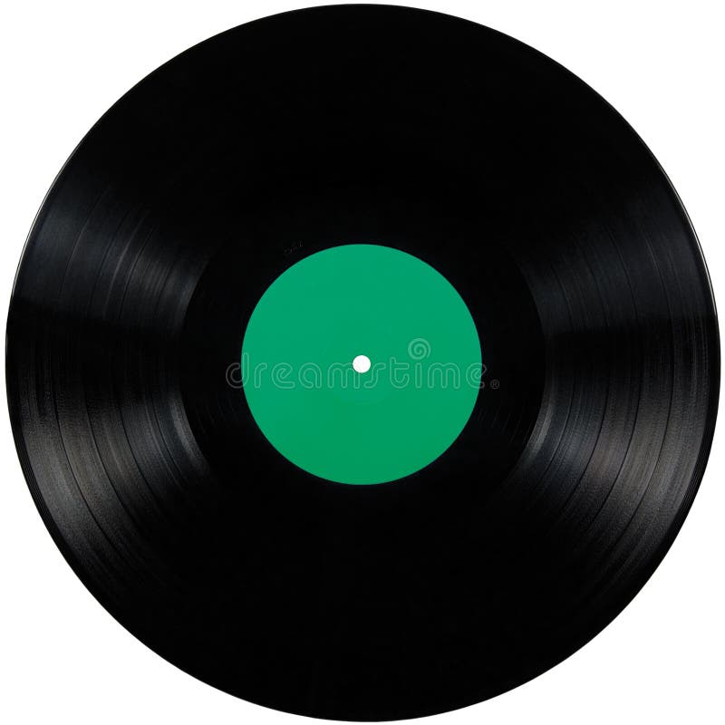 De zwarte vinylschijf van het verslag lp album, grote gedetailleerde geïsoleerde langspeelschijf, de lege lege groene ruimte van