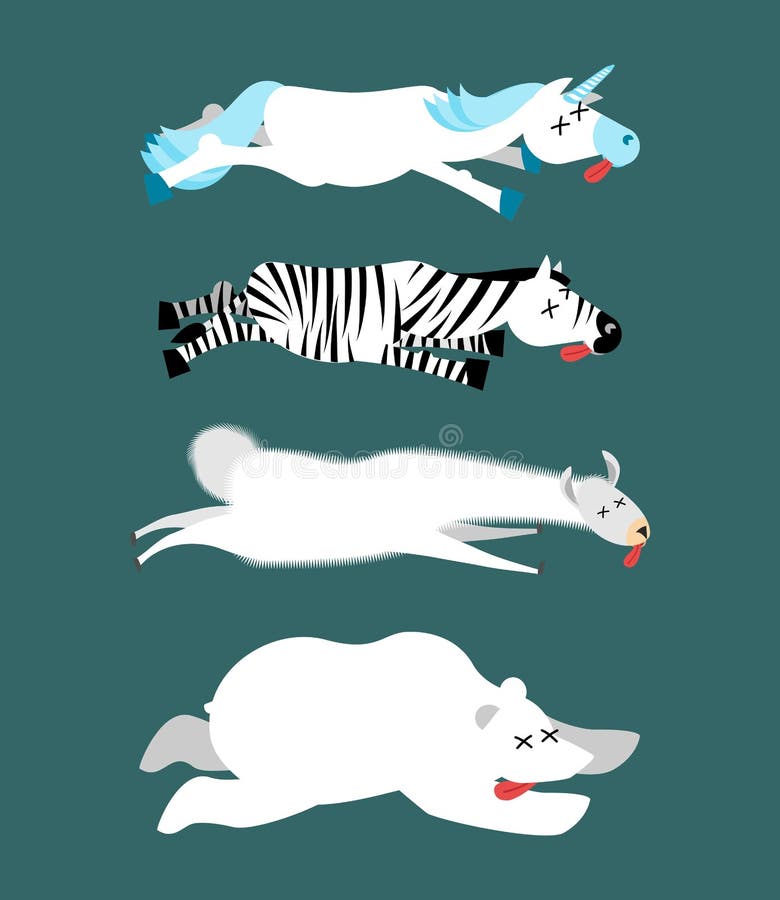 Dead Animals Set 1. Unicorn and Zebra. Llama and Polar Bear. Animal is  Death Stock Vector - Illustration of head, closeup: 88033342