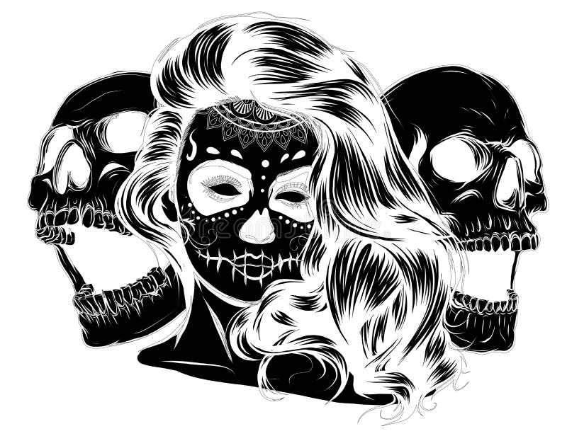 Download Dead Girl With Two Sugar Skulls. Vector Stock Vector - Illustration of death, diamond: 176054297