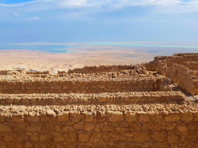 The Dead Sea and desert panoramic view from Masada fortress, Israel stock image The Dead Sea and desert panoramic view from Masada fortress, Israel stock image