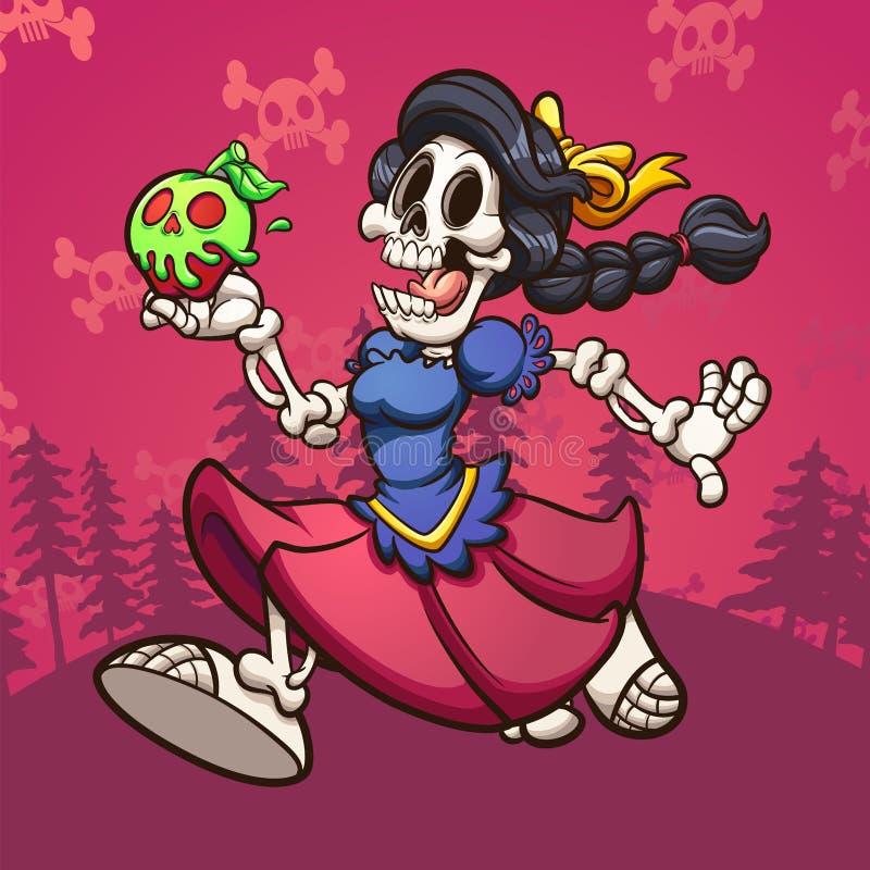 Dead Snow White skeleton running with poisoned apple