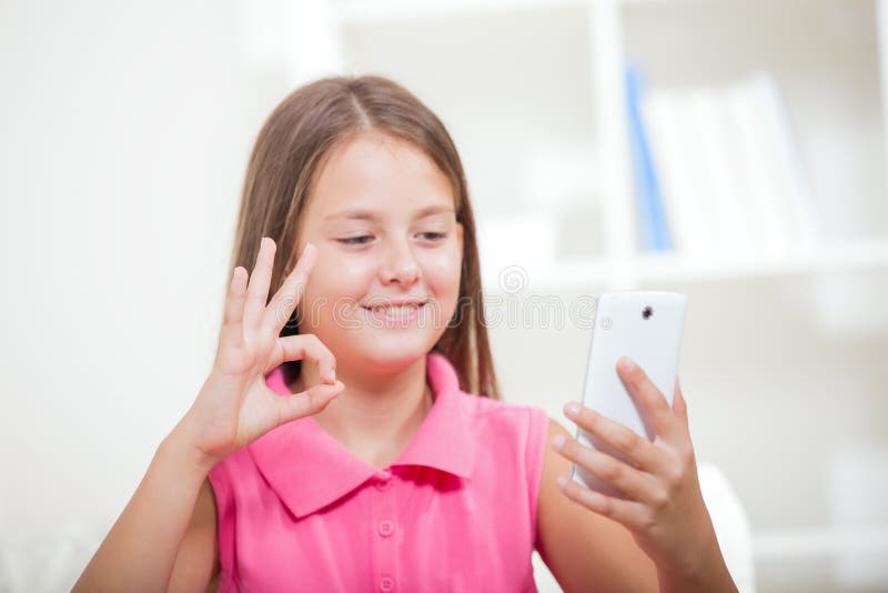 Deaf Woman Using Sign Language on the Smartphone Stock Image Image of