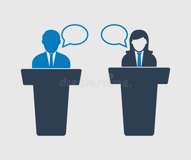 Debate between male and female Icon on gray background. Debate between male and female Icon on gray background