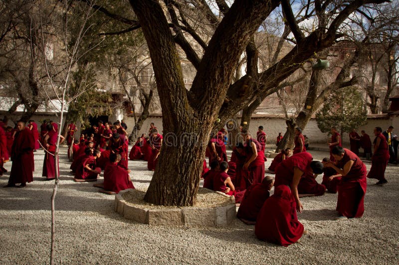 Debattera munkar av Sera Monastery Lhasa Tibet royaltyfria foton Debattera munkar av Sera Monastery Lhasa Tibet royaltyfria foton