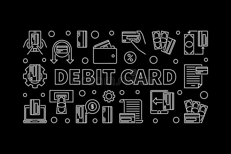 Debit Card Concept Outline Illustration. Vector Banner Stock Vector