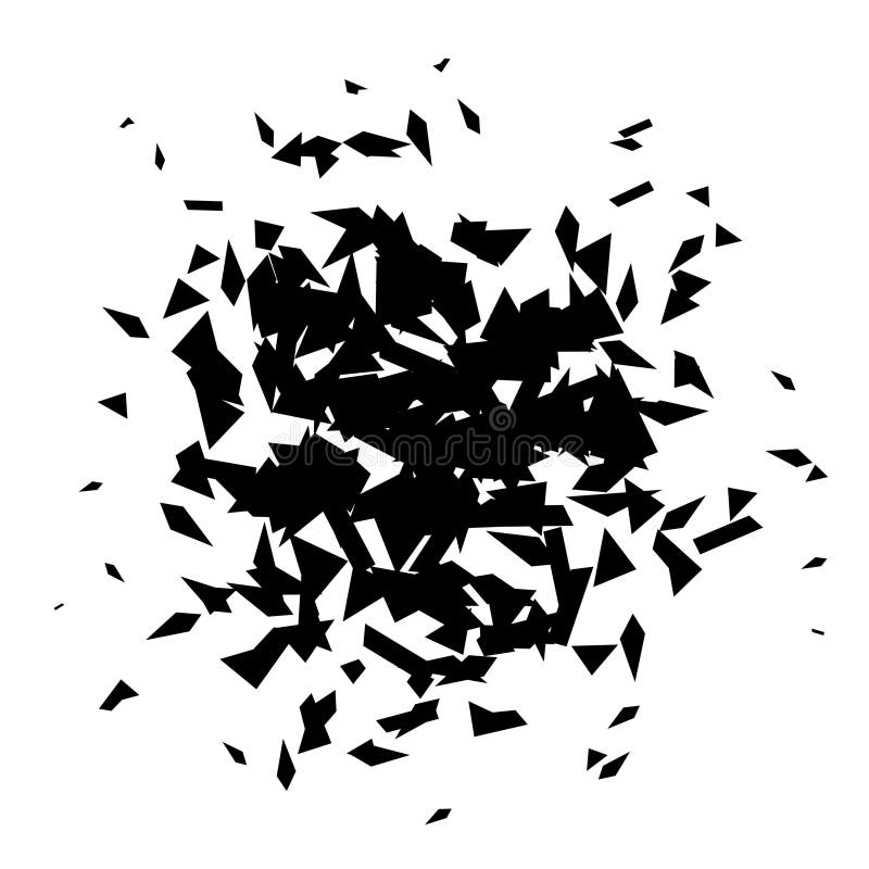 Debris and shatters radial shape. Broken and wrecked specks, speckles and particles. Black pieces explosion and burst royalty free illustration
