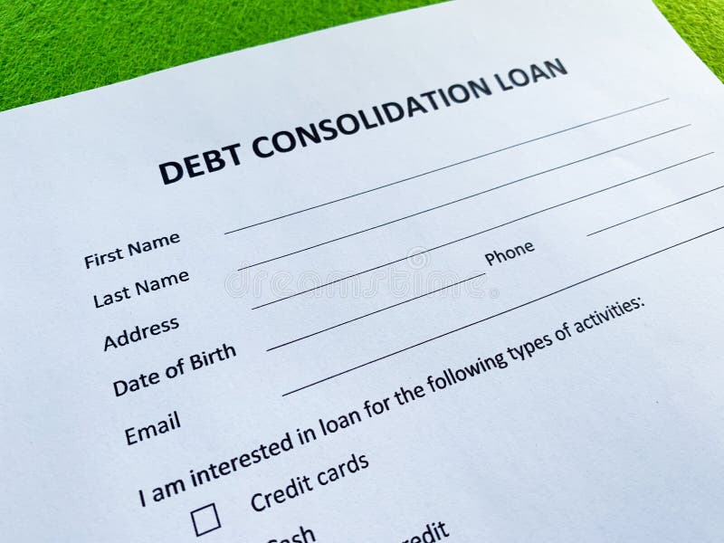 Debt Consolidation Loan Document with Graph on Table. Stock Image