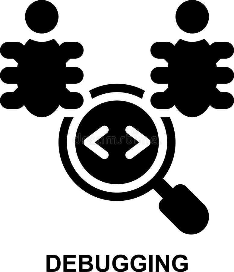 Debug, debugging, searching, bug, programming, coding solid glyph icon. For web mobile app presentation printing. Coding solid glyph vectors