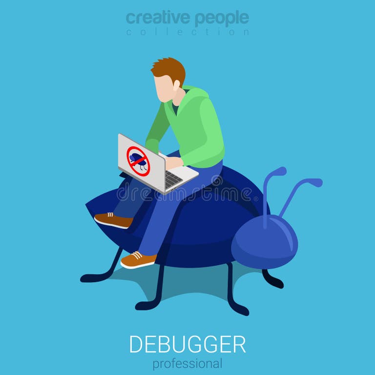 Debugger Profession Programmer Code Debug Flat Vector Isometric Stock ...