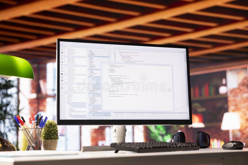 Debugging software programming language displayed on computer display stock images