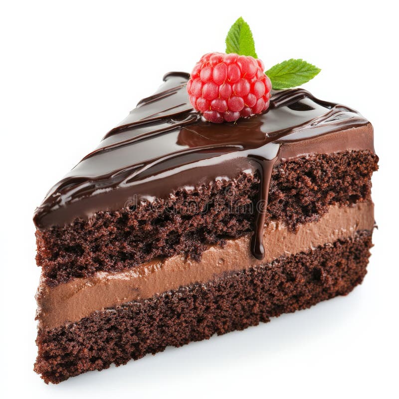 A decadent slice of chocolate cake with multiple layers of moist chocolate sponge and rich, creamy stock photography