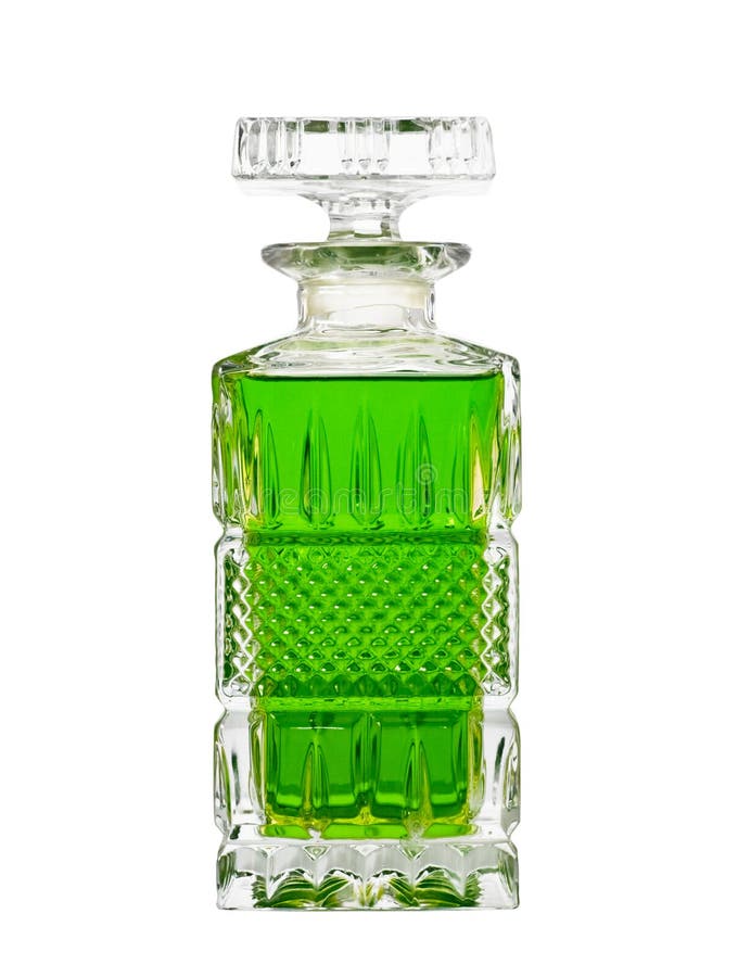 Decanter with green fluid stock image. Image of bottle 7207607