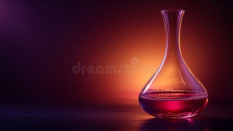 Decantor elegant pentru vinuri, cu vin roșu pe fond degrade. stock photo
