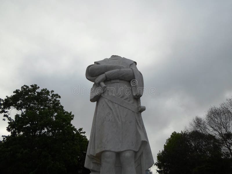 Decapitated statue of Christopher Columbus, Boston, Massachusetts, USA