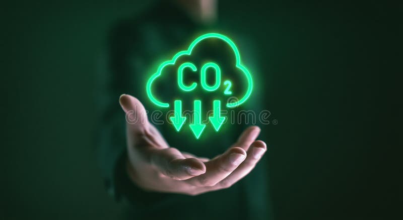 Decarbonization pathway: Timeline shows CO2 reduction targets toward 2050. stock illustration