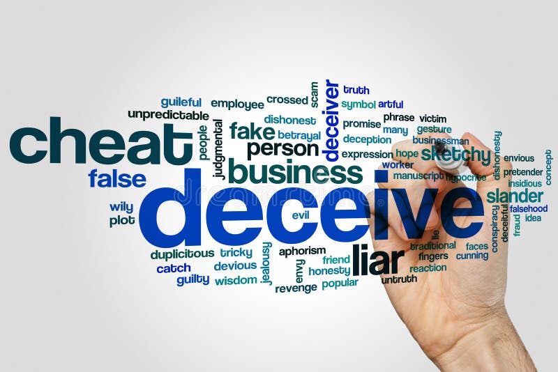 Deceive word cloud concept on grey background