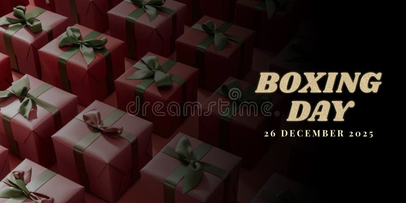 26 December, Boxing Day Banner with Top View of Realistic Gift Boxes royalty free illustration