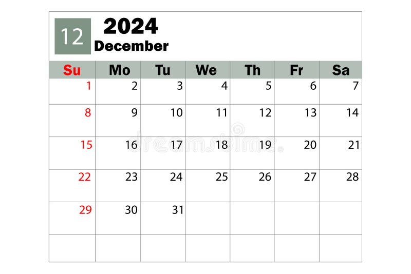 December 2024 Calendar. Diary Calendar. daily Planner. Vector